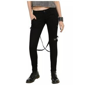 ROYAL BONES by Tripp Punk Goth Strap Skinny Zip Cargo Pants Black Sz 9